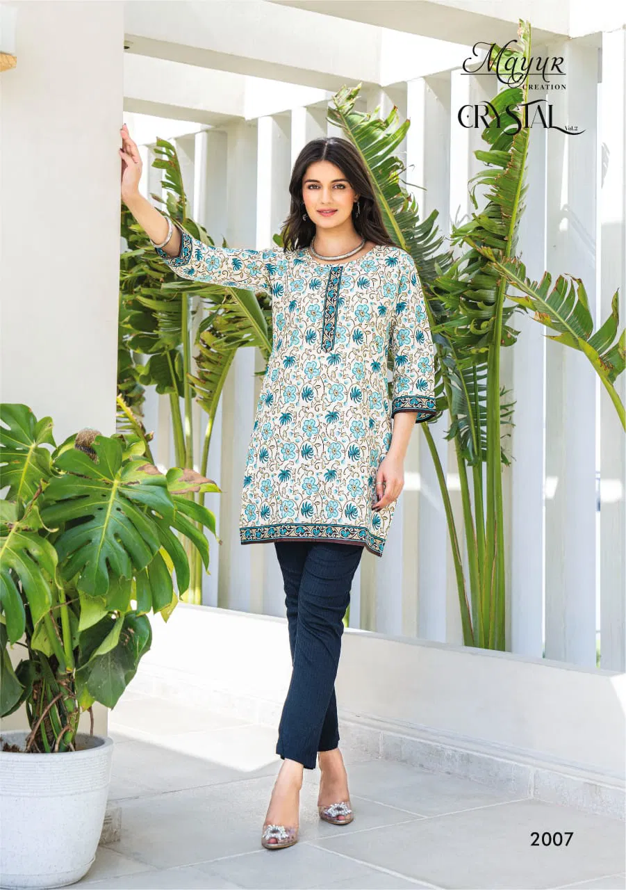 Crystal Vol 2 By Mayur Daily Wear Printed Cotton Tunic Ladies Top Wholesale Online
